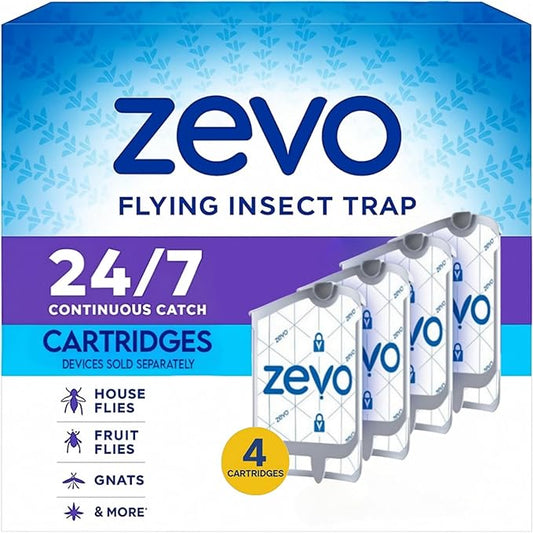 Zevo Indoor Flying Insect – 4 Refill Cartridges – Continuous Protection Against Flies, Moths, Fruit Flies & Gnats