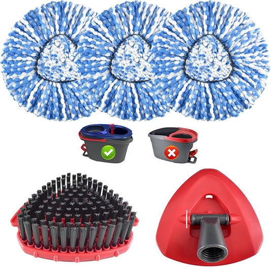 Mop Heads Replacements for O Ceda,Mop Replace Head for Ocedar Rinseclean 2 Tank,Microfiber Mop Refills,Include 3 Spin Mop Replacement Head 1 Scrub Brush 1 Mop Base Machine Washable & Easy to Replace