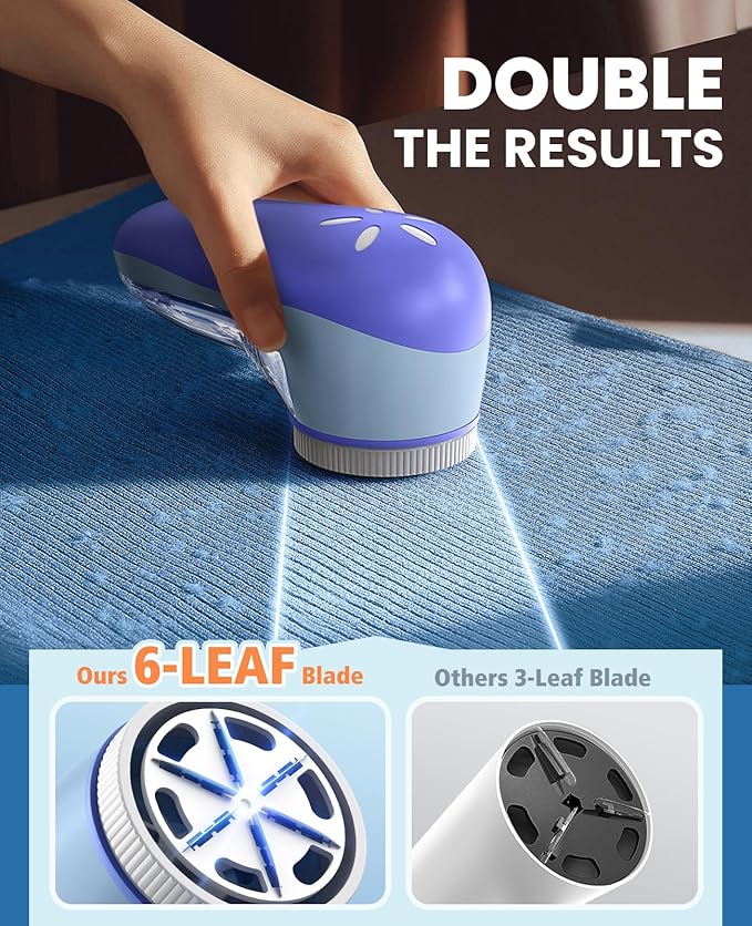 POPCHOSE Fabric Shaver, Lint Remover for Clothes, Electric Lint Shaver with 6-Leaf Blades, Sweater Shavers to Remove Pilling for Clothing, Couch, Furniture, Fuzz, Lint Ball, Bobbles, Bluish-Purple