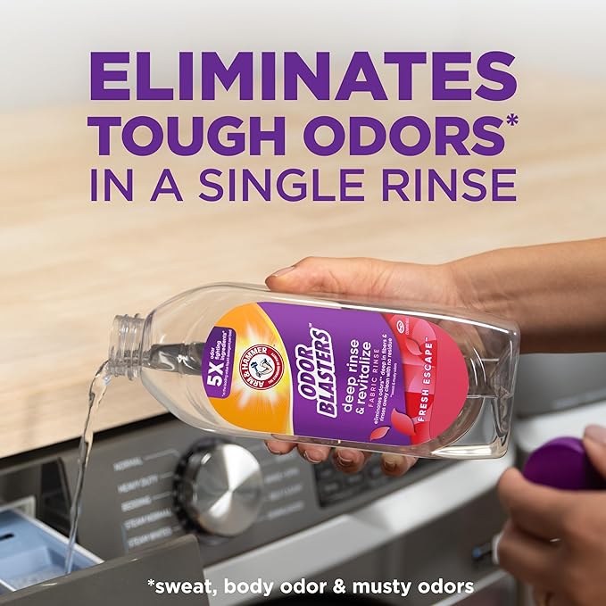 ARM & HAMMER Odor Blasters Deep Rinse and Revitalize Fabric Rinse, Laundry Additive, Eliminates Sweat and Musty Odors, Fresh Escape Scent, 50 fl oz