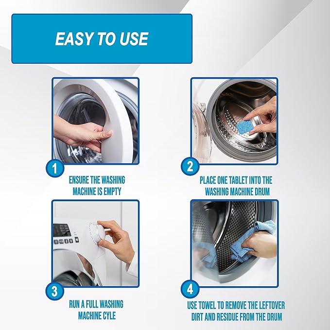 Air Jungles Washing Machine Cleaner Tablets 24 Count, Fragrance Free, Deep Cleaning Laundry Washer Drum and Tub, Compatible with Front and Top Load Washer, 12 Month Supply