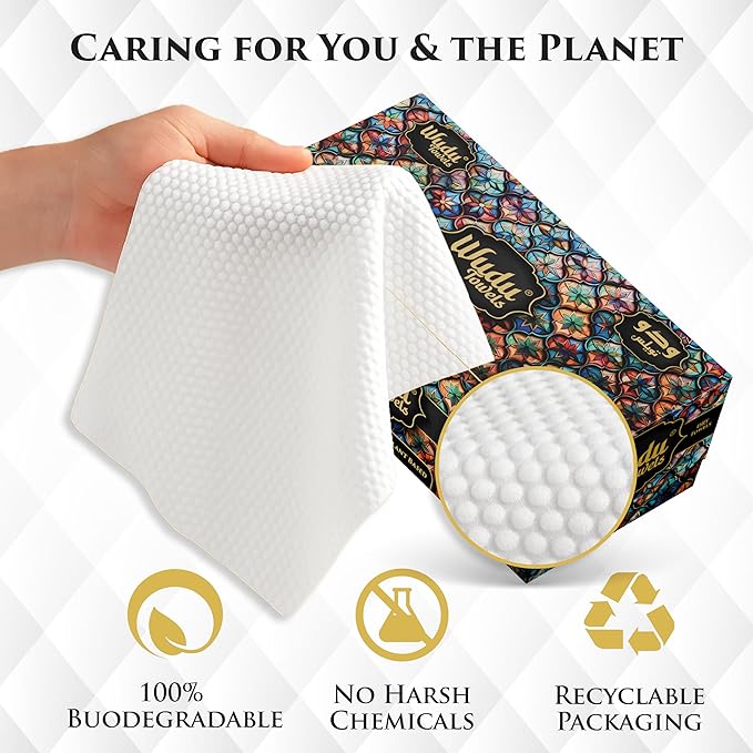 Wudu Towel After Ablution – 60 Count (Pack of 1) – Biodegradable Cloth-Based Dry Towels – Islamic Prayer Accessory for Home, Mosques, Travel – Pairs with Prayer Beads, Mats & Qibla Compass