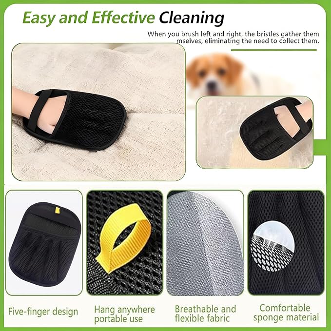 2 PCS Pet Hair Removal Glove for Cat and Dog, Reusable Electrostatic Brush Remover Gloves Fur(Black)