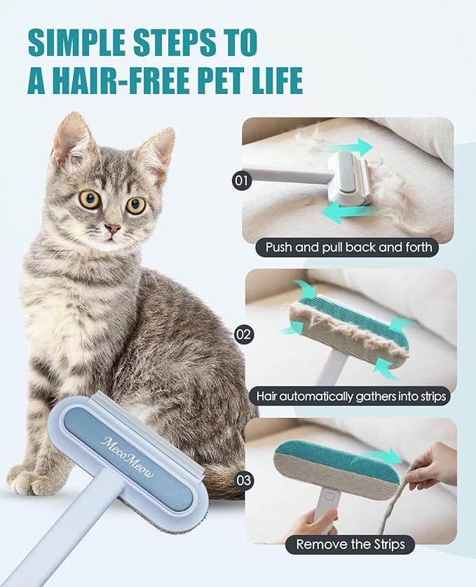 MecoMeow Pet Hair Removal Brush for Couch, Durable, Reusable, Washable Lint Cleaner for Dog and Cat Hair, Gentle on Furniture, Effective on Carpets, Clothing, Bedding-with Bag
