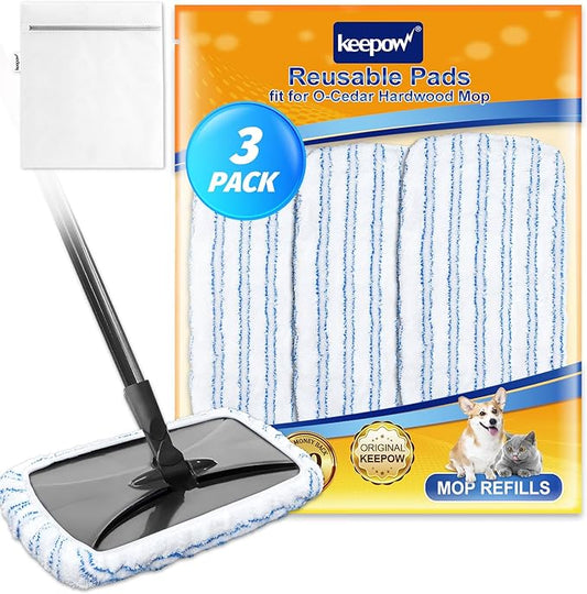 Mop Heads Replacements Compatible with Ocedar Hardwood Floor 'N More Microfiber Mop, Reusable Mop Pads Fit for O Cedar Hardwood Floor 'N More Microfiber Mop, 15 x 8 Flat Dust Mop Heads Pads Refills