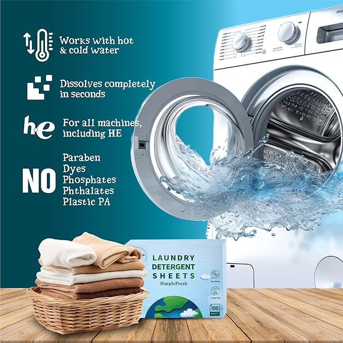 100 Laundry sheets 200 loads | fragrance free product - Laundry Detergent Sheets, Eco-Friendly, Plant-Based, Hypoallergenic, No Plastic Jug Kindly (Fragrance Free)
