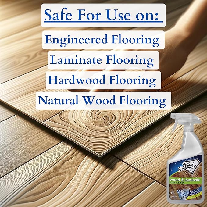 Black Diamond Stoneworks Wood & Laminate Floor Cleaner: For Hardwood, Real, Natural & Engineered Flooring –Biodegradable Safe for Cleaning All Floors. Streak-Free, Easy To Use, Non-Toxic, No-Rinse!