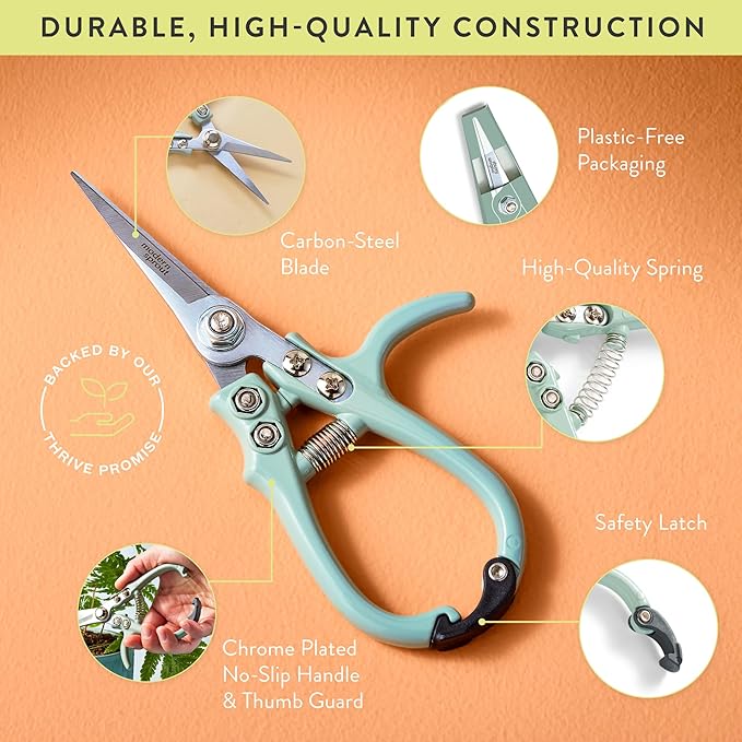 Modern Sprout Pruning Shears - Herb Snipping Scissors- Lightweight Gardening Tools W/Easy Lock - Flower Cutter Garden Shears - Carbon Steel Blade + Reusable Holster (Lavender, 1-Pack)