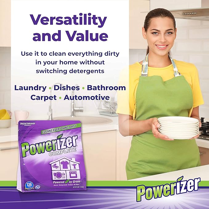Powerizer Complete Laundry Powder Detergent & Multipurpose Cleaner | 3 lb Detergent | 136 Scoops | Plant-Based Concentrated Laundry Soap & Dishwasher Detergent Powder