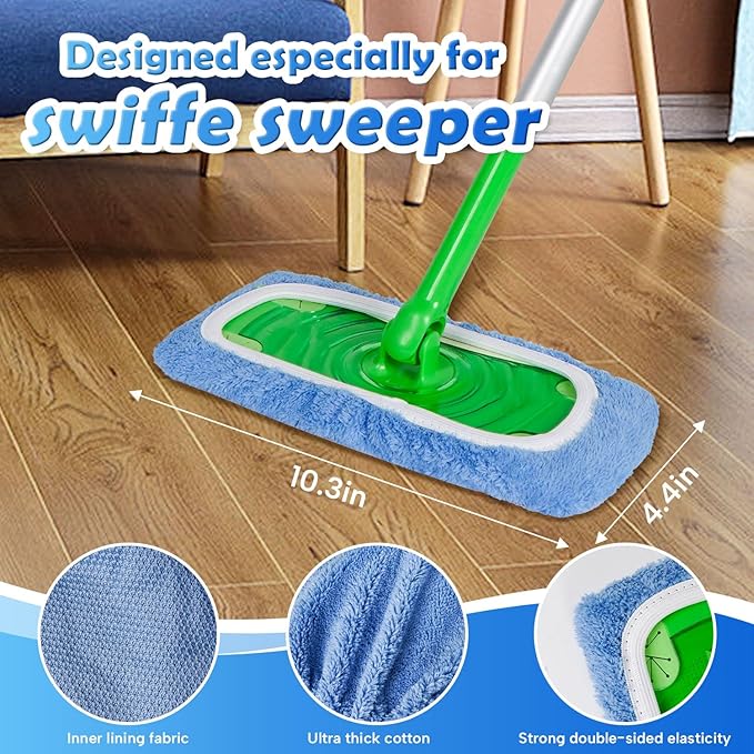 AmaVins 8 Pack Reusable Microfiber Mop Pads Compatible with Swiffer Sweeper Mop, Dry Sweeping Cloths & Wet Mopping Cloths, Washable Mop Pads for Surface/Hardwood Floor Cleaning (Mop is Not Included)