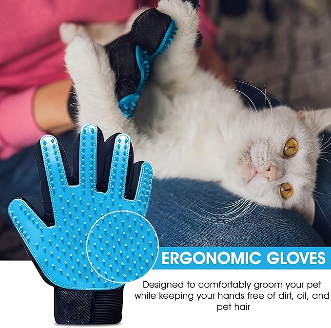 ZENELANEP Upgrade Pet Grooming Gloves, Grooming Gloves for Dogs, Cats, Rabbits & Horses with Long and Short Hair, Efficient Pets Hair Remover Mittens - 1 Pair (Sky Blue)