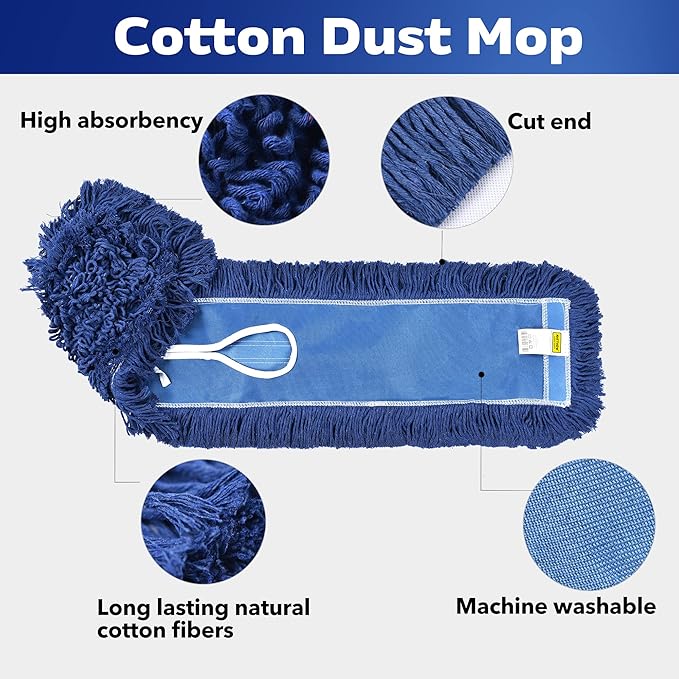 MATTHEW CLEANING 36'' Industrial Strength Cotton Dust Mop Refill Washable Replacement Heads For Residential & Commercial Use Fit Standard Dust Mop Frames, Hardwood, Laminate, Concrete Floors 3 Pack