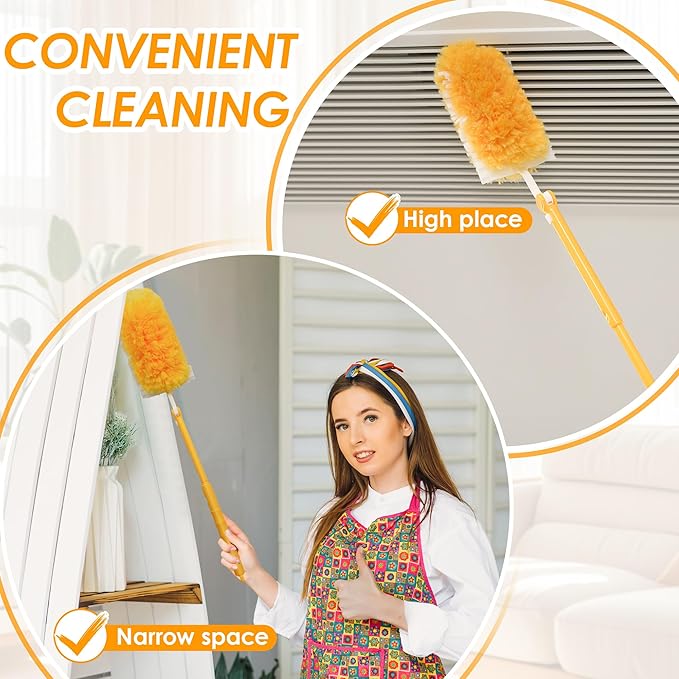 NEWE Dusters for Cleaning with 20 Refills for Flash, Dust Magnet with 1 Handle, 360 Degree Heavy Duty Microfibers Dusting Kit for Cleaning Blinds Bookshelf Furniture (Yellow)
