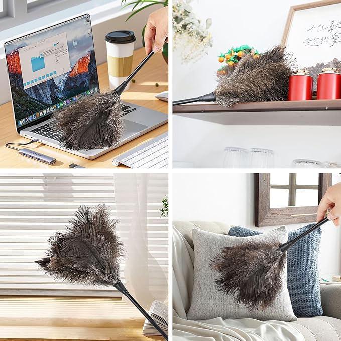 MehelloFeather Ostrich Feather Duster 15Inch Natural Fluffy Handheld Feather Dusters for Cleaning Keyboard Home Car Office (5PCS)