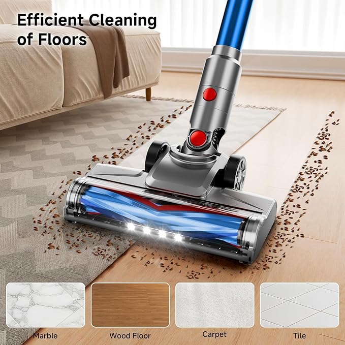 fenhua Cordless Vacuum Cleaner, Powerful Stick Vacuum Cleaner for Home with Rechargeable Battery, 6-in-1 Lightweight Handheld Vacuum, 45 Mins Runtime for Hardfloor & Carpets Pet Hair (Blue)