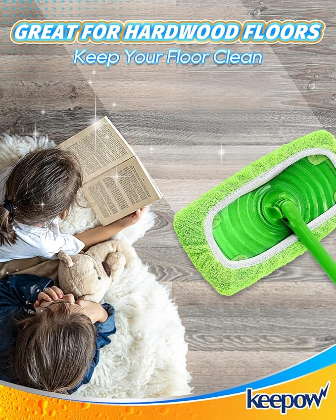 KEEPOW Reusable Dry Sweeping Cloths Microfiber Wet Mop Pads Compatible with Swiffer Sweeper Mop Replacement Sweeping Mopping pad Refills for Hardwood Surface Floor Cleaning (4PCS)