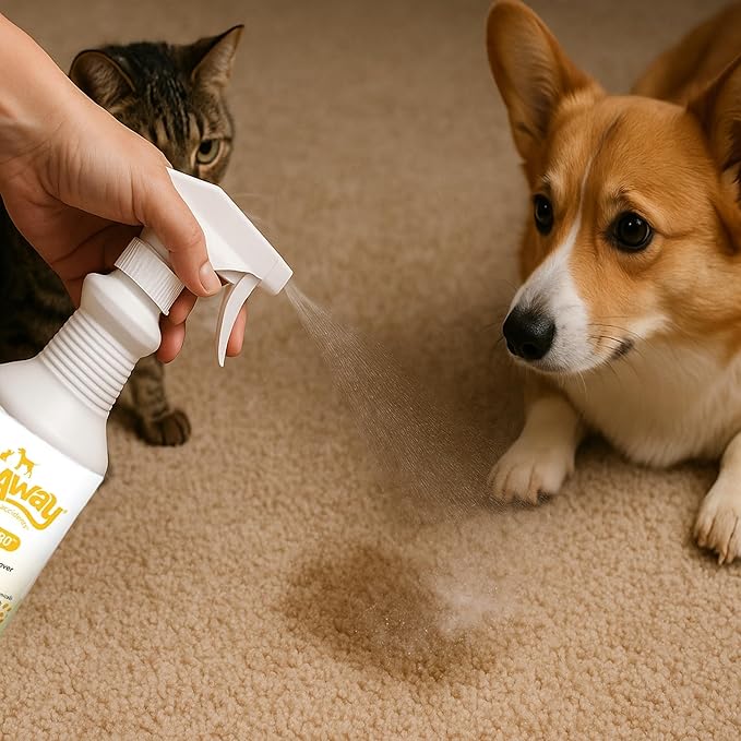 Wee Away Pet Stain and Odor Remover Spray, Biodegradable Enzyme Cleaner for Dog and Cat Urine, Poop, Diarrhea, & Vomit, For Carpets, Upholstery, Cages, Litter Boxes (32 oz) (Lemon Verbena)