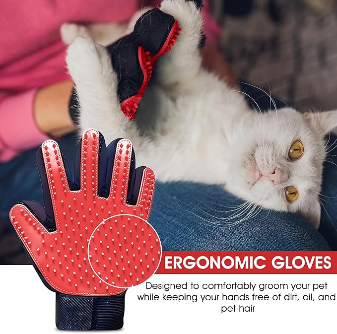 ZENELANEP Upgrade Pet Grooming Gloves, Grooming Gloves for Dogs, Cats, Rabbits & Horses with Long and Short Hair, Efficient Pets Hair Remover Mittens - 1 Pair (Red)
