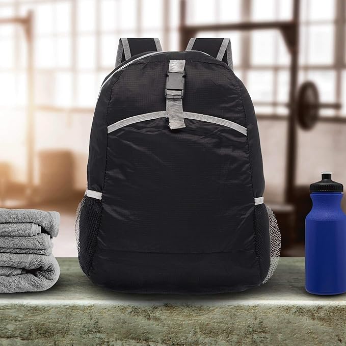 DISCOUNT PROMOS Lightweight Travel Packable Backpacks Set of 6, Bulk Pack - Perfect for Camping, Outdoor Sports - Black