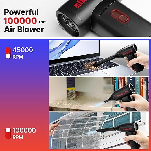 Shop-Vac Electric Air Duster, 100000RPM Cordless Air Blower with Brushless Motor, Rechargeable and Variable Speed Dust Blower for Computer, Keyboard, House, Outdoor and Car