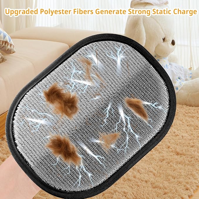 PieceLife Electrostatic Pet Hair Removal Glove - Reusable, Washable Mitt for Furniture, Carpet, Car Seat & Clothing - Efficient Cat & Dog Hair Remover