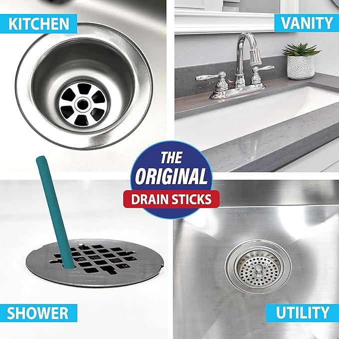 SANI 360° Sani Sticks Drain Cleaner and Deodorizer, Enzyme Pipe Cleaners, Eliminate Odors, Prevent Clogged Drains, Safe for Sinks, Bathtub Drains, Septic Tanks, 24 Count, Oak Moss