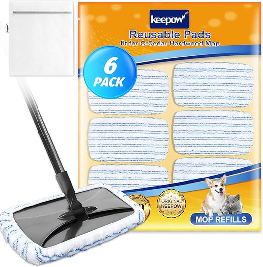 Cotton Pad Terry Cloth Mop Refills 15x8 inches Reusable Mop Pads Compatible with O Cedar Hardwood Floor'N More Microfiber Mop, Mop Refill Heads Replacements, 6 Pack
