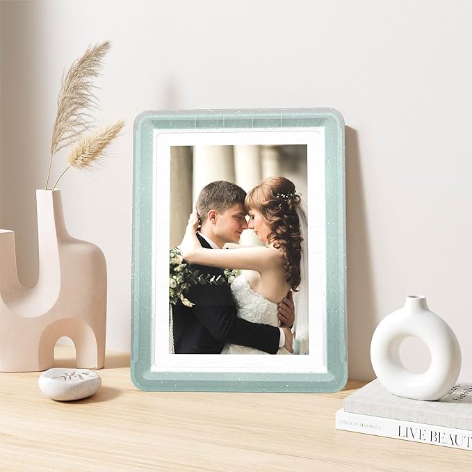 2-Pack 5x7 Picture Frame or 4x6 with Mat – Shatterproof Plastic Photo Frame for Family, Nursery & Playroom, Wall & Tabletop Picture Frames for Home or Office, Safe Lightweight Design, in Crystal Green