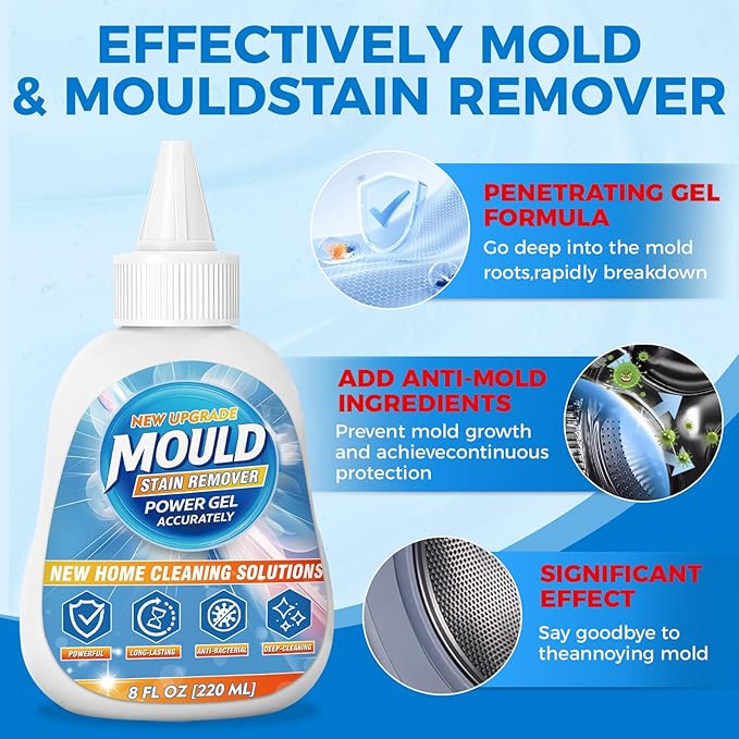 Mosconly Mold Stain Remover Gel, Heavy Duty Washing Machine Cleaner, Multifunctional Stain Remover, Use on Home Sink,Toilet, Washing Machine, Seal Bathroom, Tile Grout Stains (8 Fl oz)