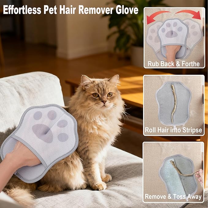 HappyLong Pet Hair Removal Glove for Cats & Dogs, Reusable Electrostatic Pet Hair Remover Tool, Lint Brush for Couch, Clothing, Carpet, Car Seat