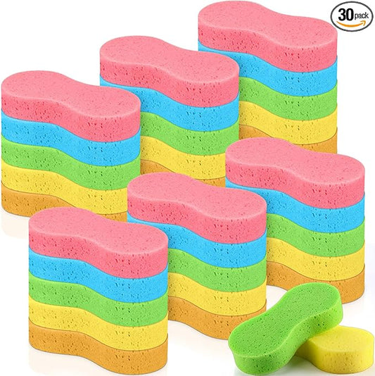 Dandat 30 Pcs Large Car Wash Sponge Multi Purpose Cleaning Scrubber Non Scratch Thick Dish Household Cleaning Sponge Foam Washing Pad Handy Scrubber for Car, Mix Colors