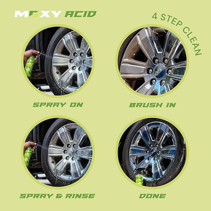 Moxy Acid Wheel and Tire Cleaner (1 Gallon) - Professional Car Wash Wheel Cleaner - Cleaning Spray for Car Detailing - Wheel Cleaning Kit Safe for Cars, SUVs, Motorcycles, RVs, and Trucks