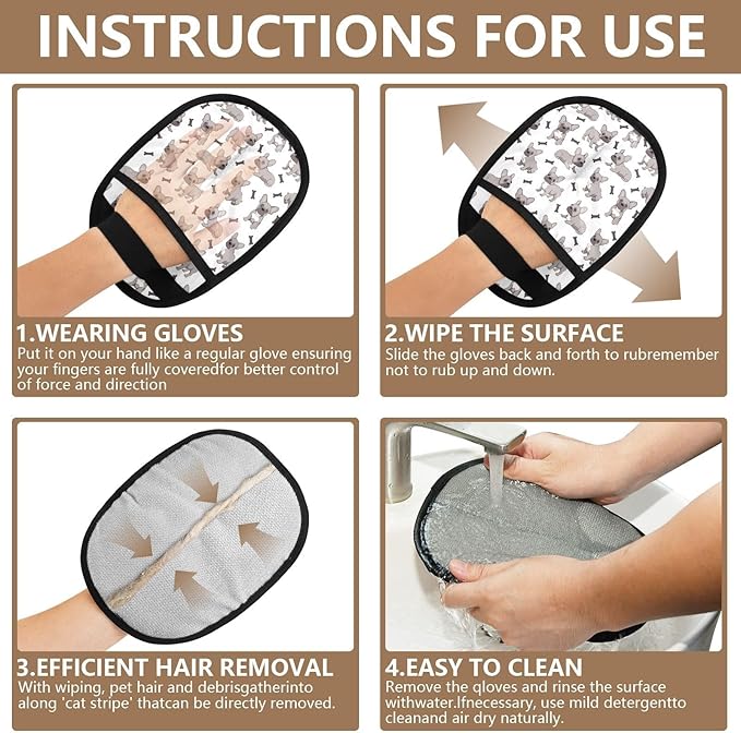 I·D Good Figure Pet Grooming Gloves Reusable Dog & Cat Hair Remover for Furniture, Car Interiors Multi-Surface Deshedding Tool for Carpets, Bedding & Home Cleaning