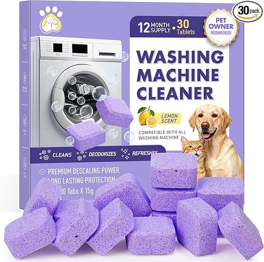 edoia 30 Pack Washing Machine Cleaner Tablets, Deep Cleaning for HE, Front＆Top Loader Washer, Natural Fresh Formulared for Pet Owners, Heavy Duty, Septic Safe (Over 12 Month Supply), 15G, Purple