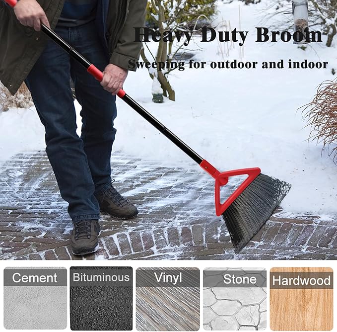 PUTNATRUE Heavy Duty Broom Outdoor and Indoor, 2 Pack Upgraded Commercial Angle Brooms, Perfect Red Broom of House, Kitchen, Garage, Courtyard