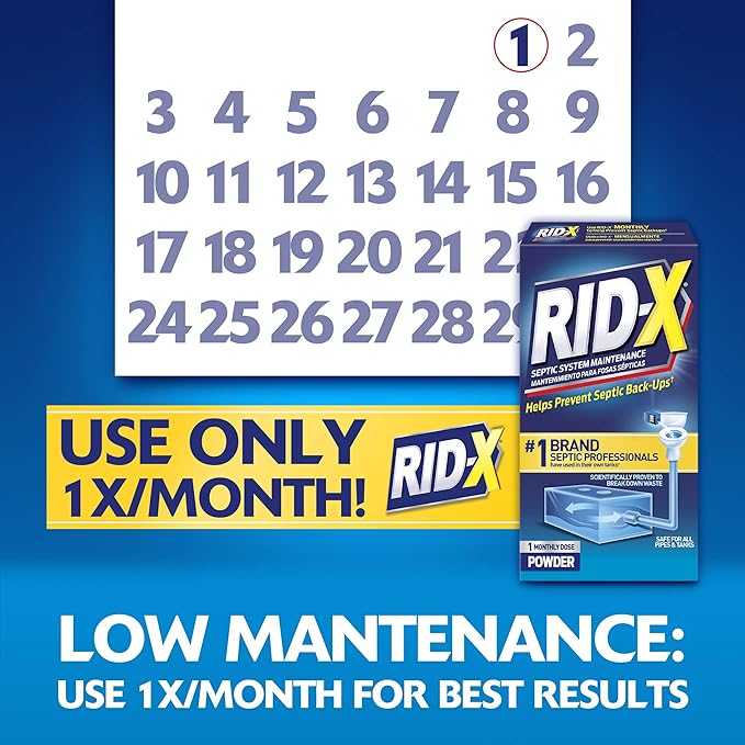 Rid-X Septic Tank Treatment Powder – 3 Month Supply, Dual Action Enzymes and Bacteria to Break Down Waste & Prevent Backups (Pack of 2)