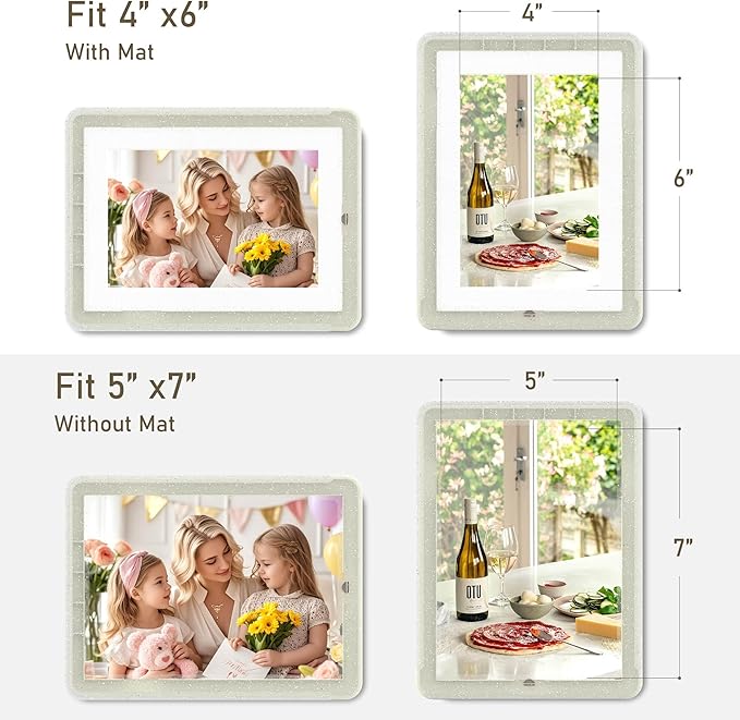 6-Pack 5x7 Picture Frame or 4x6 with Mat – Shatterproof Plastic Picture Frames for Family, Nursery & Playroom, Wall & Tabletop Frame for Home or Office, Safe Lightweight Design, Crystal Lightgray