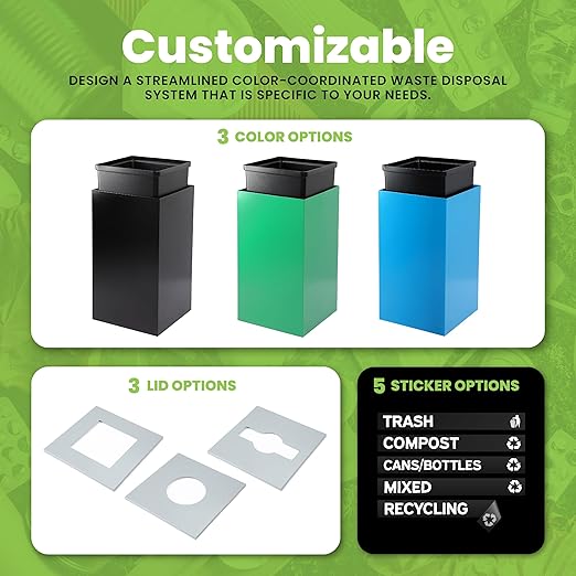 Alpine Industries Circle Lid 29 Gallon Sturdy Steel Cube Recycling Container, Square Opening - 3 Color Cans Available Sold Separately (Lid Circle Opening)