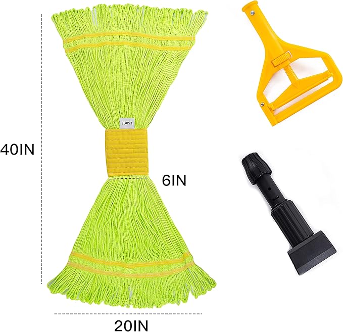 Matthew Cleaning Microfiber String Mop Heavy Duty Commercial Wet Mop Head Replacement,Excellent Absorbency,Premium Launderability,Reusable for Home,Commercial and Industrial Use(Green,12Pack)