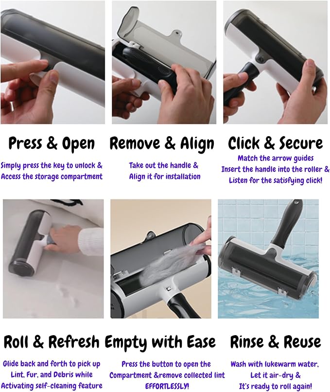 LA Paws and Claws Home and Pet Lint Roller for Dog and Cat Hair Removal for Couches, Rugs, Pet Beds, Carpet - Surface Removal Tool for Fur, Lint, and Debris