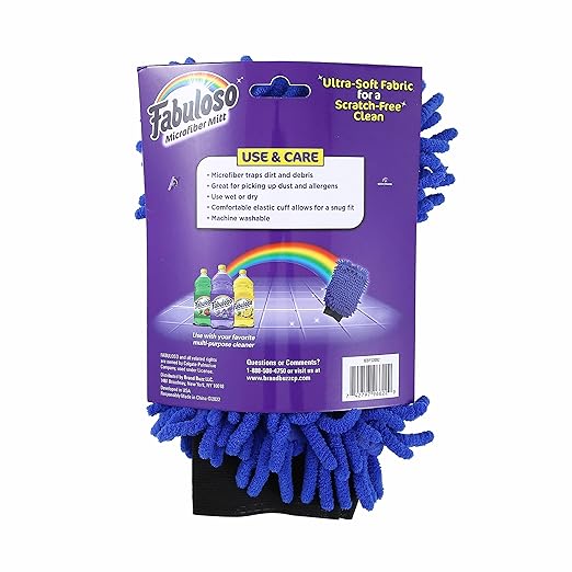 Fabuloso Microfiber Cleaning Mitt, Blue, One Size Fits All - Lint-Free, Scratch-Free Glove for Surfaces and Furniture - Dustless Hand Cloth for Bold & Bright Experience, 3 Count