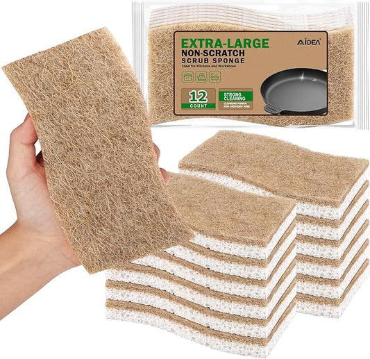 AIDEA XL Sponges Kitchen, 12Count, Non-Scratch Sponges for Dishes, Large Natural Sponge for Non Stick Cookware, Cellulose Cleaning Sponge for Dishes, Bathroom, Household