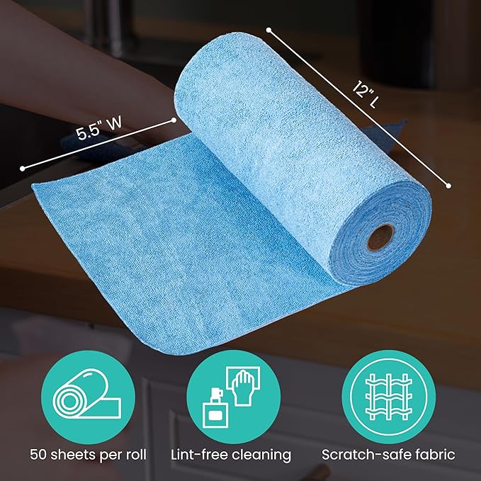 Microfiber Cleaning Cloth Roll, Reusable Tear Away Towels, Ultra Absorbent Dish Rags for Car, Home, Garage (Blue 200 GSM Thickness)