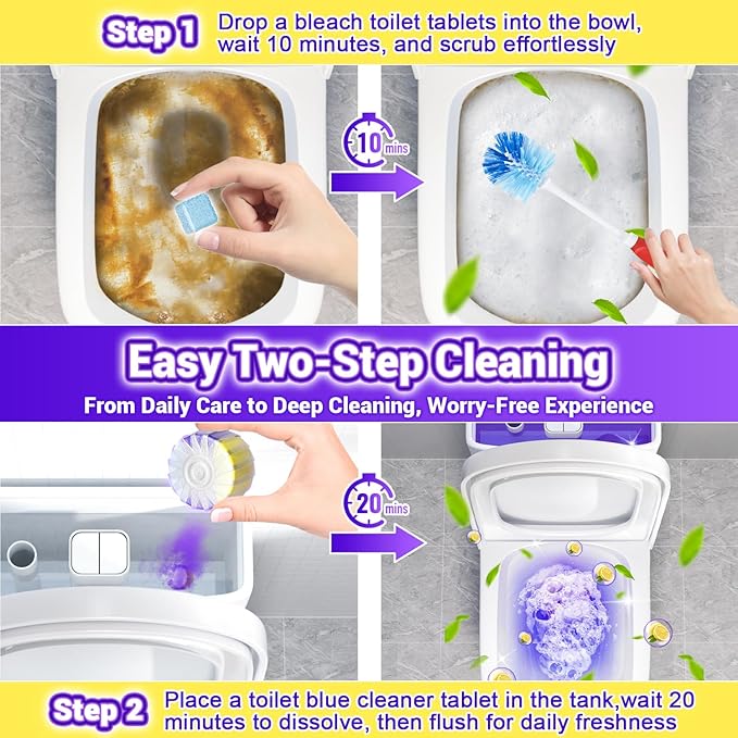 36 Pack Toilet Bowl Cleaners, 24PCS Upgraded Triple Effect Toilet Bowl Tablets with 12PCS Toilet Tank Cleaners Tablets with Bleach, Toilet Bowl Cleaners Drop in Tank, Lasting Fragrance(36 Pack)