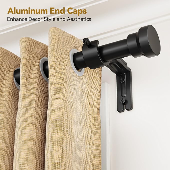 Curtain Rod 2 Pack 32-58 Inch, Heavy Duty 1 Inch Curtain Rod, Black Short Adjustable Window Treatment Rods, Modern Design, Easy Installation
