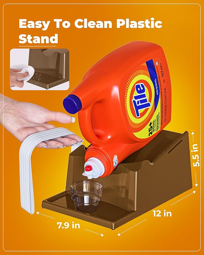 TidyFriend Laundry Detergent Holder Stand Organizer with Drip Tray, 3 Pack Laundry Soap Holder with Non-Slip Rubber Feet for Washing Space Organization, Angled Downward Slope for Easy Pouring (Brown)