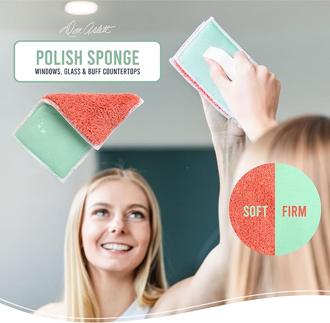 Don Aslett’s Scrub & Switch Combo Set | Dual-Sided Scrub, Clean, and Polish Sponges Included | Handheld Tool for Extra Scrubbing Power | Reusable and Machine Washable | 2-Pack