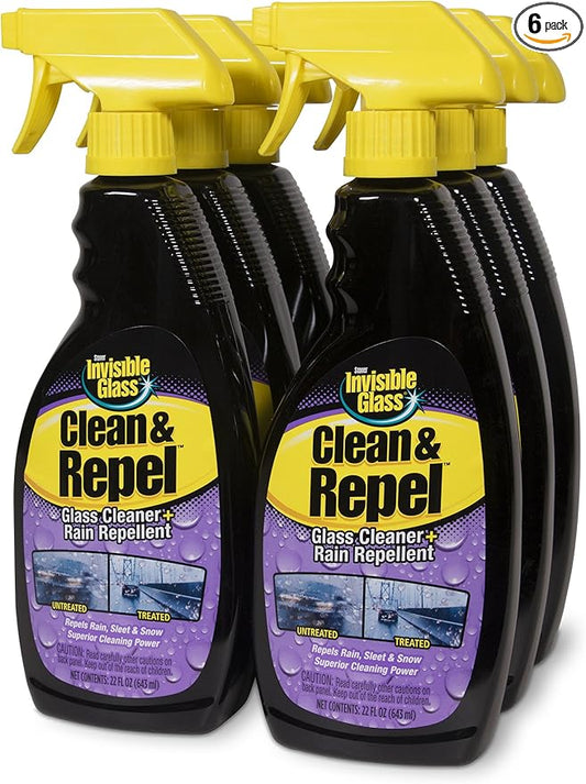 Invisible Glass 92184-6PK Premium Glass Cleaner with Rain Repellent for Exterior Automotive Glass and Windshields to Shield Against Rain, Snow, and Sleet, 22 Fl Oz, Pack of 6