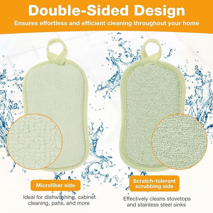 30 Pack Multi-Purpose Scrub Sponges Kitchen, Reusable Dish Sponges, Non-Scratch Microfiber Sponge for Efficiently Cleaning Dishes, Pots and Pans, 3 Colors