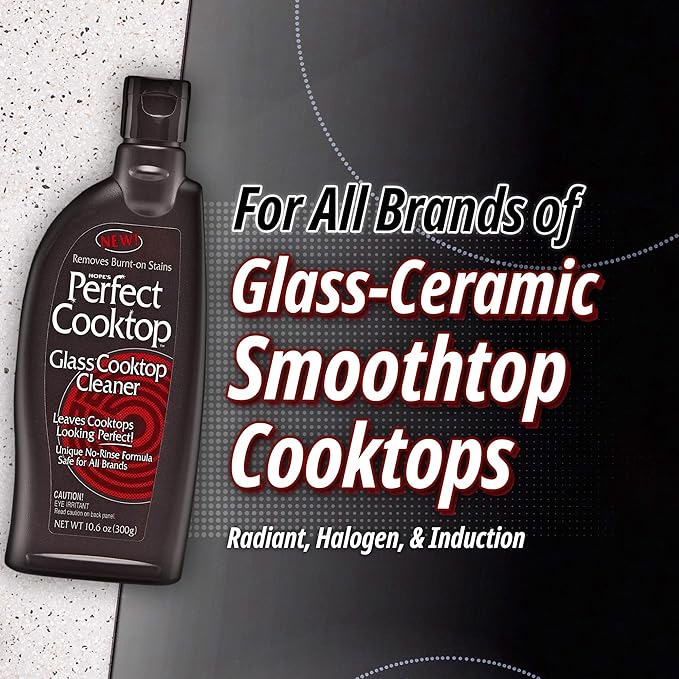 HOPE'S Perfect Cooktop Glass and Ceramic Cooktop and Stove Top Cleaner, Fast Acting and Removes Burnt on Stains from Glass Ceramic Smooth Top Ranges with its No Rinse Formula, 10.6 Oz, Pack of 1